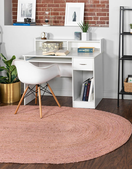 Light Pink 5' 1 x 8' Braided Jute Oval Area Rug 100% Jute Hand Braided Natural Eco-Friendly Boho Style Carpet for Living Rooms Dining Office Space Dorms for Sale at Rug Engine