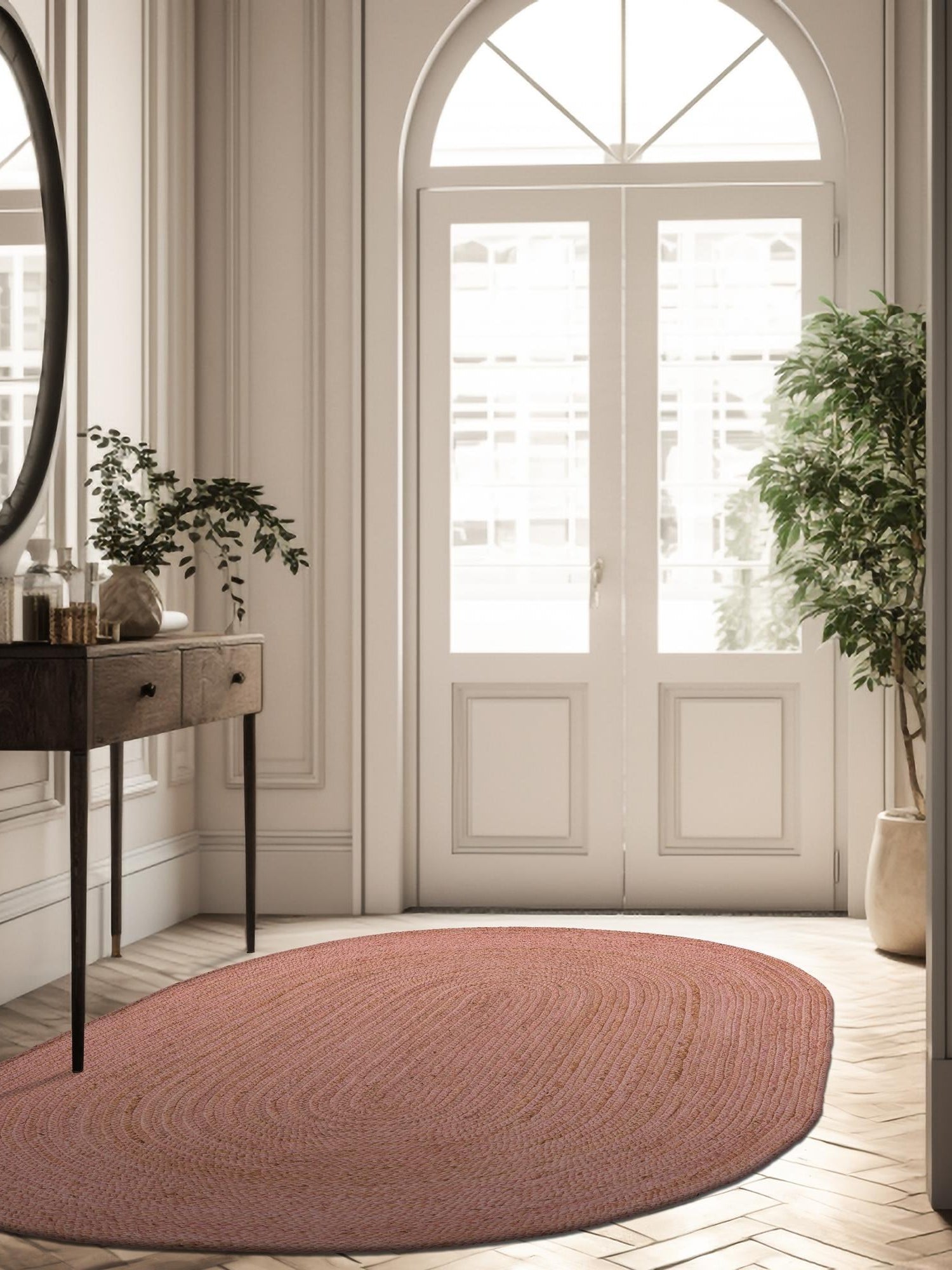 Light Pink 8' x 10' Braided Jute Oval Area Rug 100% Jute Hand Braided Natural Eco-Friendly Boho Style Carpet for Living Rooms Dining Office Space Dorms for Sale at Rug Engine