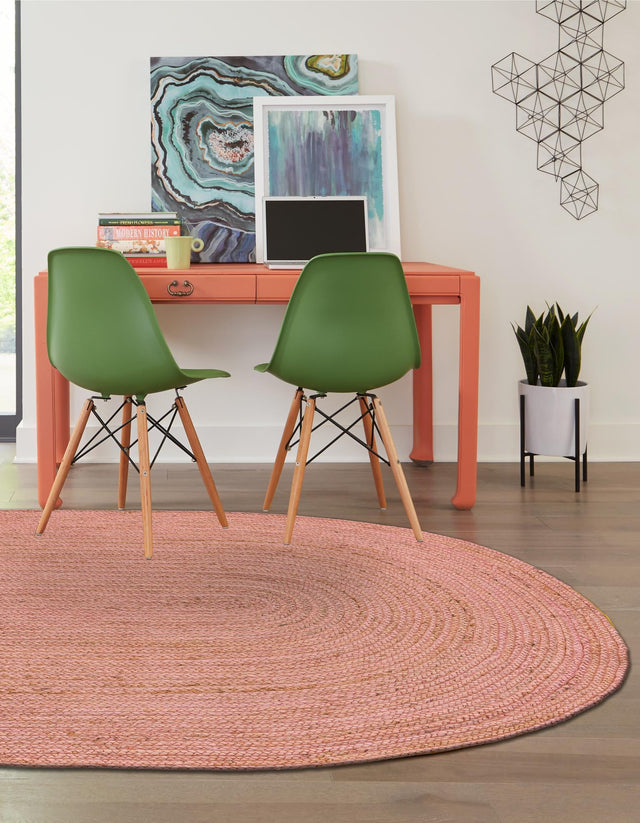 Light Pink 5' 1 x 8' Braided Jute Oval Rug