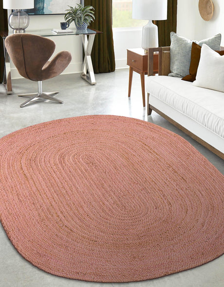 Light Pink 8' x 10' Braided Jute Oval Area Rug 100% Jute Hand Braided Natural Eco-Friendly Boho Style Carpet for Living Rooms Dining Office Space Dorms for Sale at Rug Engine