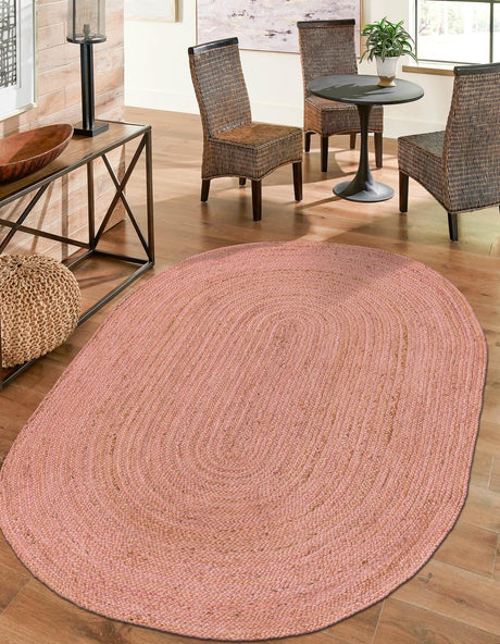 Light Pink 5' 1 x 8' Braided Jute Oval Area Rug 100% Jute Hand Braided Natural Eco-Friendly Boho Style Carpet for Living Rooms Dining Office Space Dorms for Sale at Rug Engine