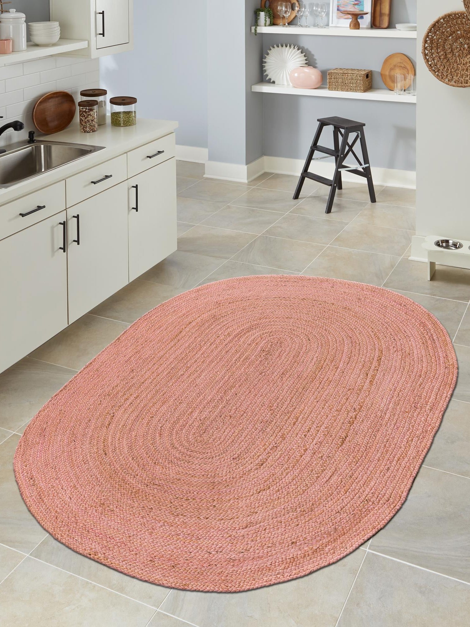 Light Pink 8' x 10' Braided Jute Oval Area Rug 100% Jute Hand Braided Natural Eco-Friendly Boho Style Carpet for Living Rooms Dining Office Space Dorms for Sale at Rug Engine