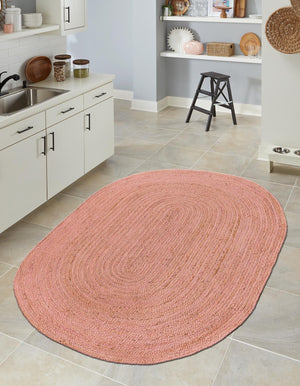 Light Pink 5' 1 x 8' Braided Jute Oval Rug