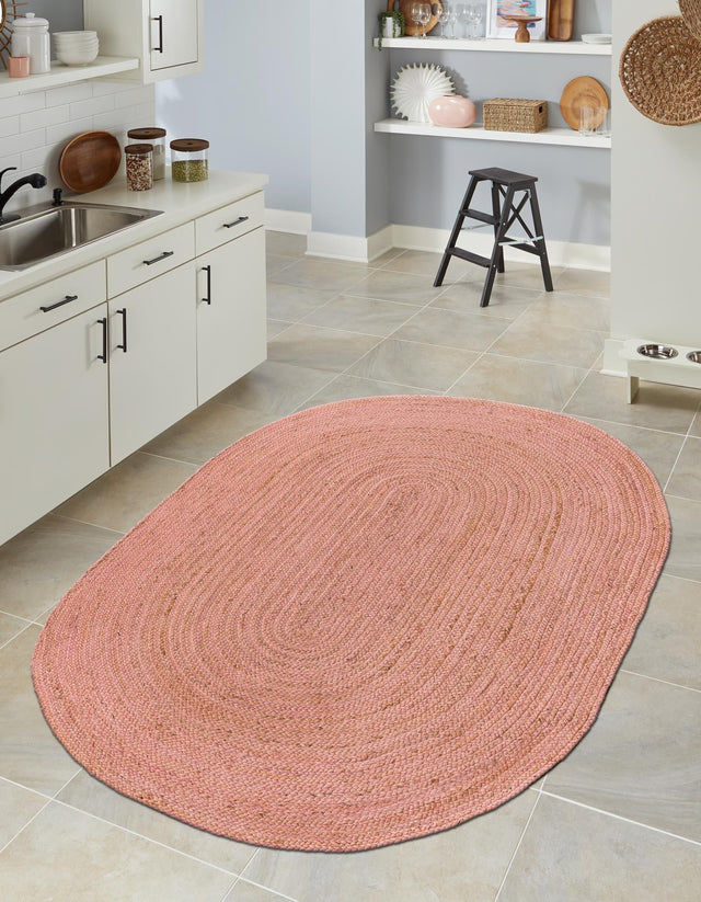 Light Pink 5' 1 x 8' Braided Jute Oval Rug