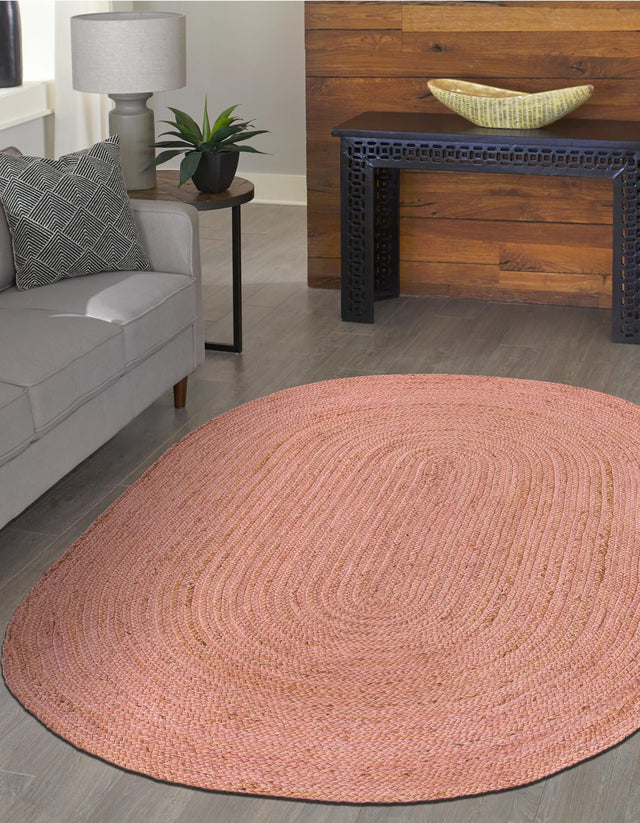 Light Pink 3' 3 x 5' 1 Braided Jute Oval Rug