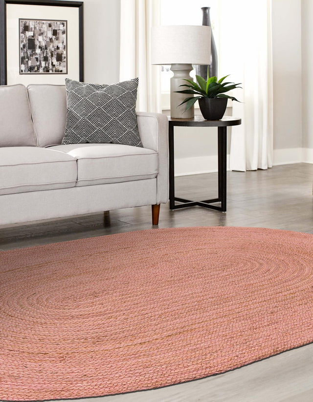 Light Pink 3' 3 x 5' 1 Braided Jute Oval Rug
