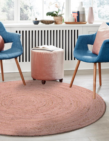 Light Pink 5' 1 x 5' 1 Braided Jute Round Rug