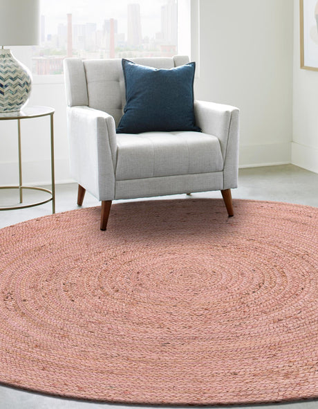 Light Pink 8' x 8' Braided Jute Round Area Rug 100% Jute Hand Braided Natural Eco-Friendly Boho Style Carpet for Living Rooms Dining Office Space Dorms for Sale at Rug Engine