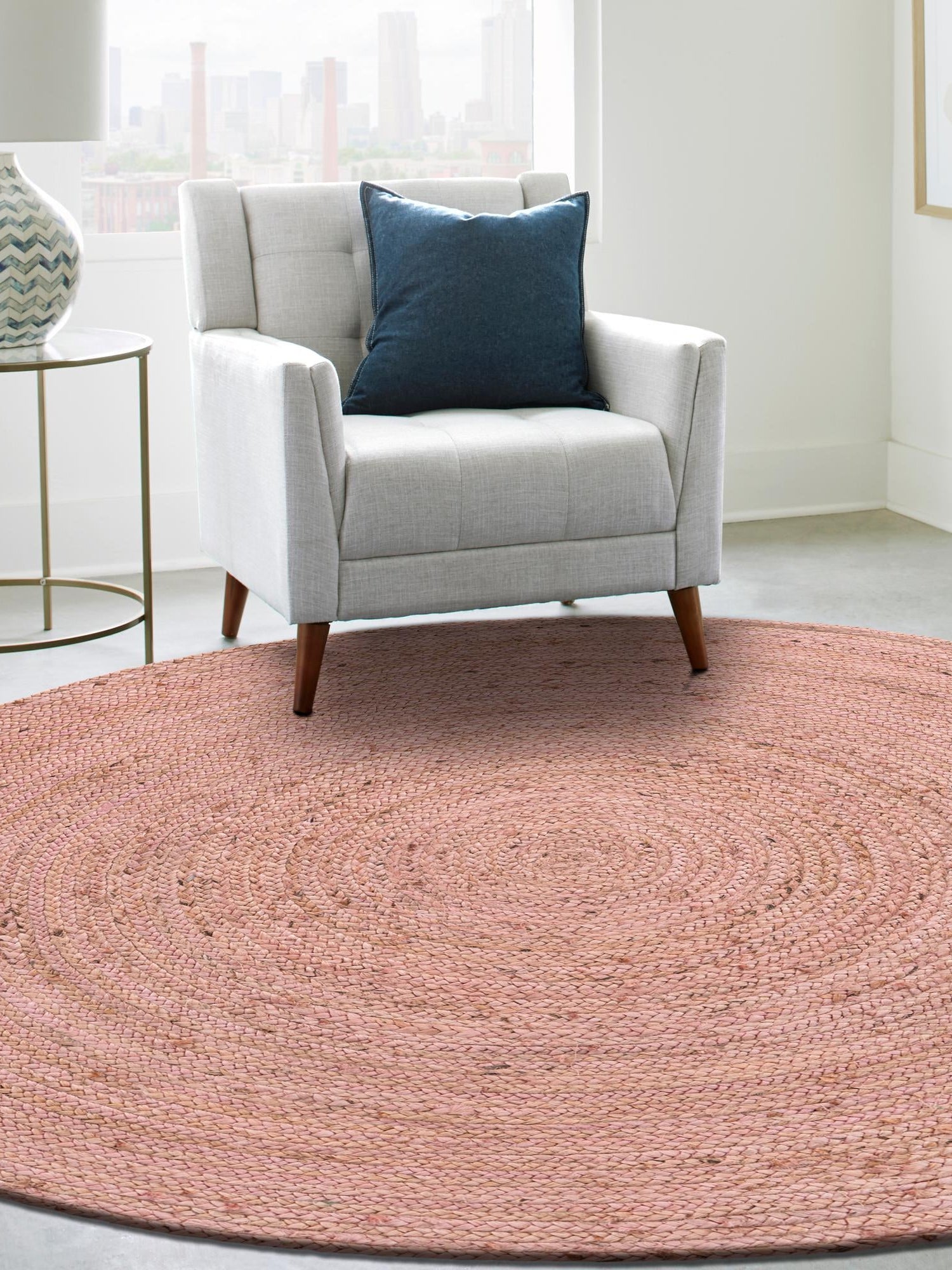 Light Pink 3' x 3' Braided Jute Round Area Rug 100% Jute Hand Braided Natural Eco-Friendly Boho Style Carpet for Living Rooms Dining Office Space Dorms for Sale at Rug Engine