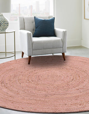 Light Pink 5' 1 x 5' 1 Braided Jute Round Rug