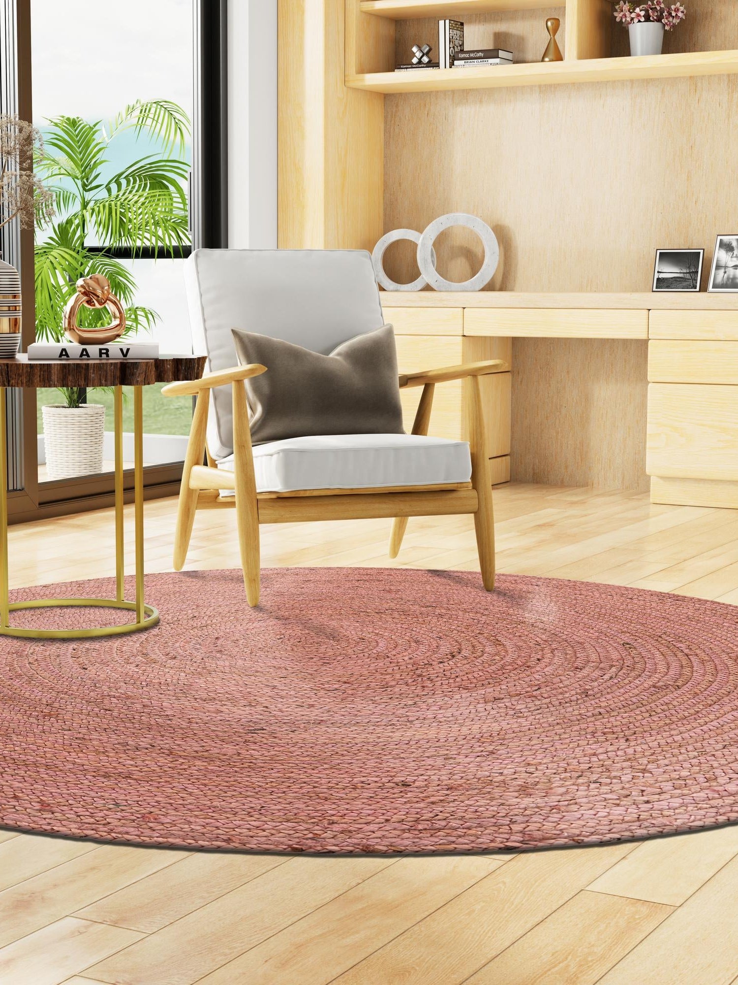 Light Pink 3' x 3' Braided Jute Round Area Rug 100% Jute Hand Braided Natural Eco-Friendly Boho Style Carpet for Living Rooms Dining Office Space Dorms for Sale at Rug Engine