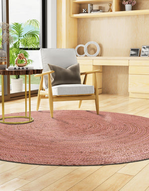 Light Pink 5' 1 x 5' 1 Braided Jute Round Rug