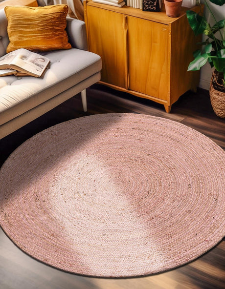 Light Pink 8' x 8' Braided Jute Round Area Rug 100% Jute Hand Braided Natural Eco-Friendly Boho Style Carpet for Living Rooms Dining Office Space Dorms for Sale at Rug Engine