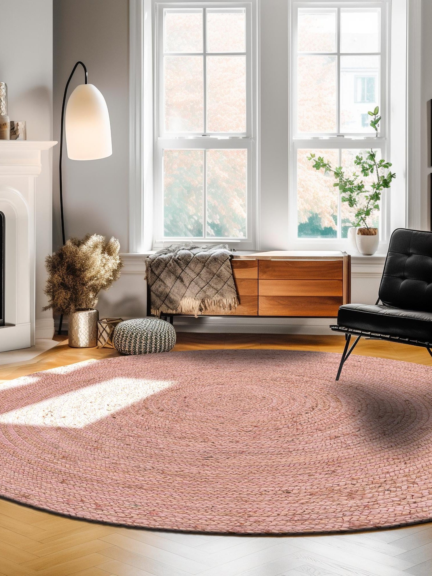 Light Pink 3' x 3' Braided Jute Round Area Rug 100% Jute Hand Braided Natural Eco-Friendly Boho Style Carpet for Living Rooms Dining Office Space Dorms for Sale at Rug Engine