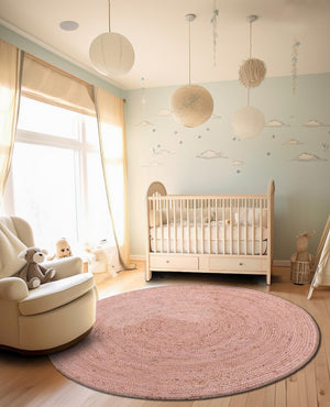 Light Pink 5' 1 x 5' 1 Braided Jute Round Rug