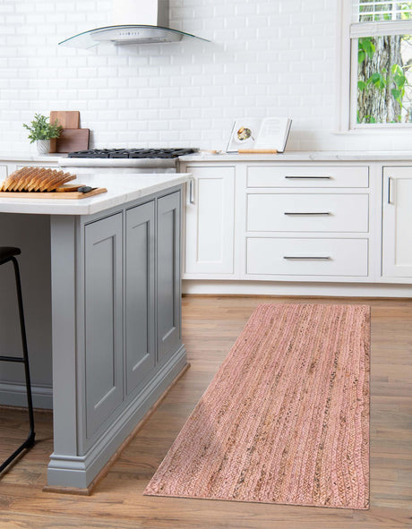 Light Pink 2' 6 x 6' 1 Braided Jute Runner Area Rug 100% Jute Hand Braided Natural Eco-Friendly Boho Style Carpet for Living Rooms Dining Office Space Dorms for Sale at Rug Engine