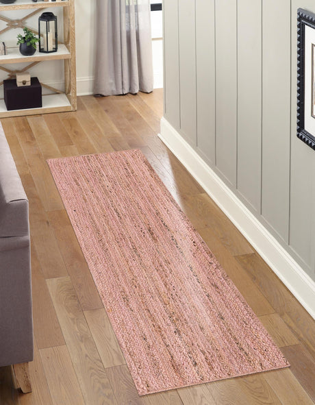 Light Pink 2' 6 x 6' 1 Braided Jute Runner Area Rug 100% Jute Hand Braided Natural Eco-Friendly Boho Style Carpet for Living Rooms Dining Office Space Dorms for Sale at Rug Engine