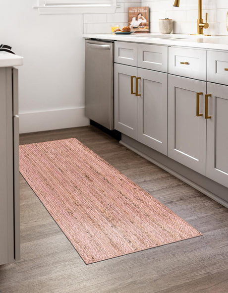 Light Pink 2' 6 x 6' 1 Braided Jute Runner Area Rug 100% Jute Hand Braided Natural Eco-Friendly Boho Style Carpet for Living Rooms Dining Office Space Dorms for Sale at Rug Engine