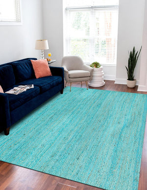 Turquoise 5' 1 x 8' Braided Jute Rectangle Rug