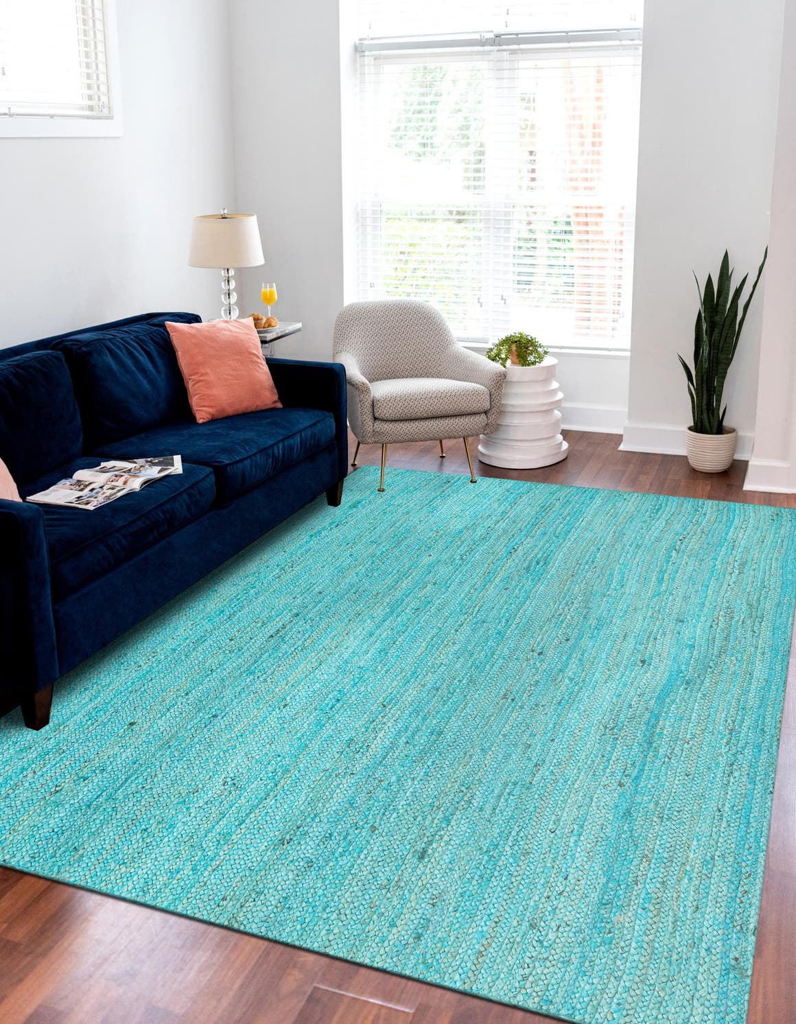 Turquoise 4' 1 x 6' 1 Braided Jute Rectangle Area Rug 100% Jute Hand Braided Natural Eco-Friendly Boho Style Carpet for Living Rooms Dining Office Space Dorms for Sale at Rug Engine