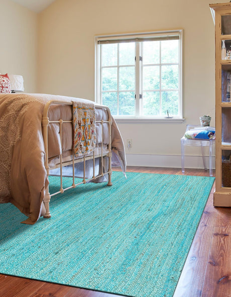 Turquoise 2' x 3' 1 Braided Jute Rectangle Area Rug 100% Jute Hand Braided Natural Eco-Friendly Boho Style Carpet for Living Rooms Dining Office Space Dorms for Sale at Rug Engine