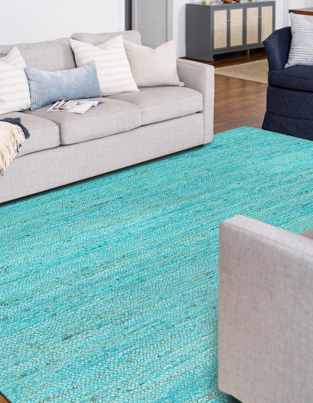 Turquoise 5' 1 x 8' Braided Jute Rectangle Rug