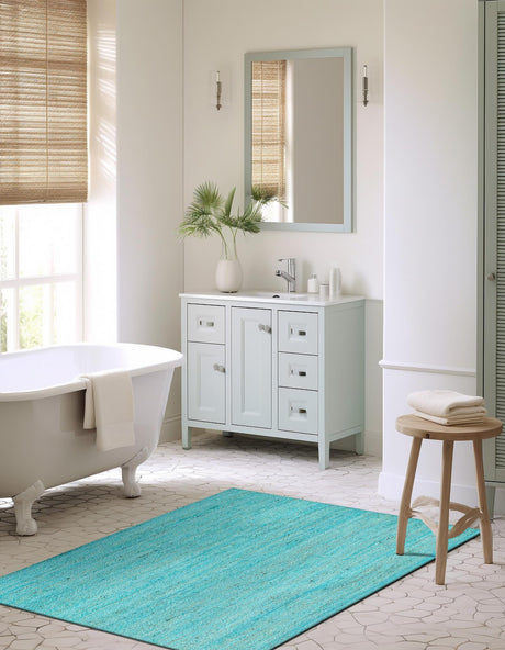 Turquoise 10' x 14' 1 Braided Jute Rectangle Area Rug 100% Jute Hand Braided Natural Eco-Friendly Boho Style Carpet for Living Rooms Dining Office Space Dorms for Sale at Rug Engine