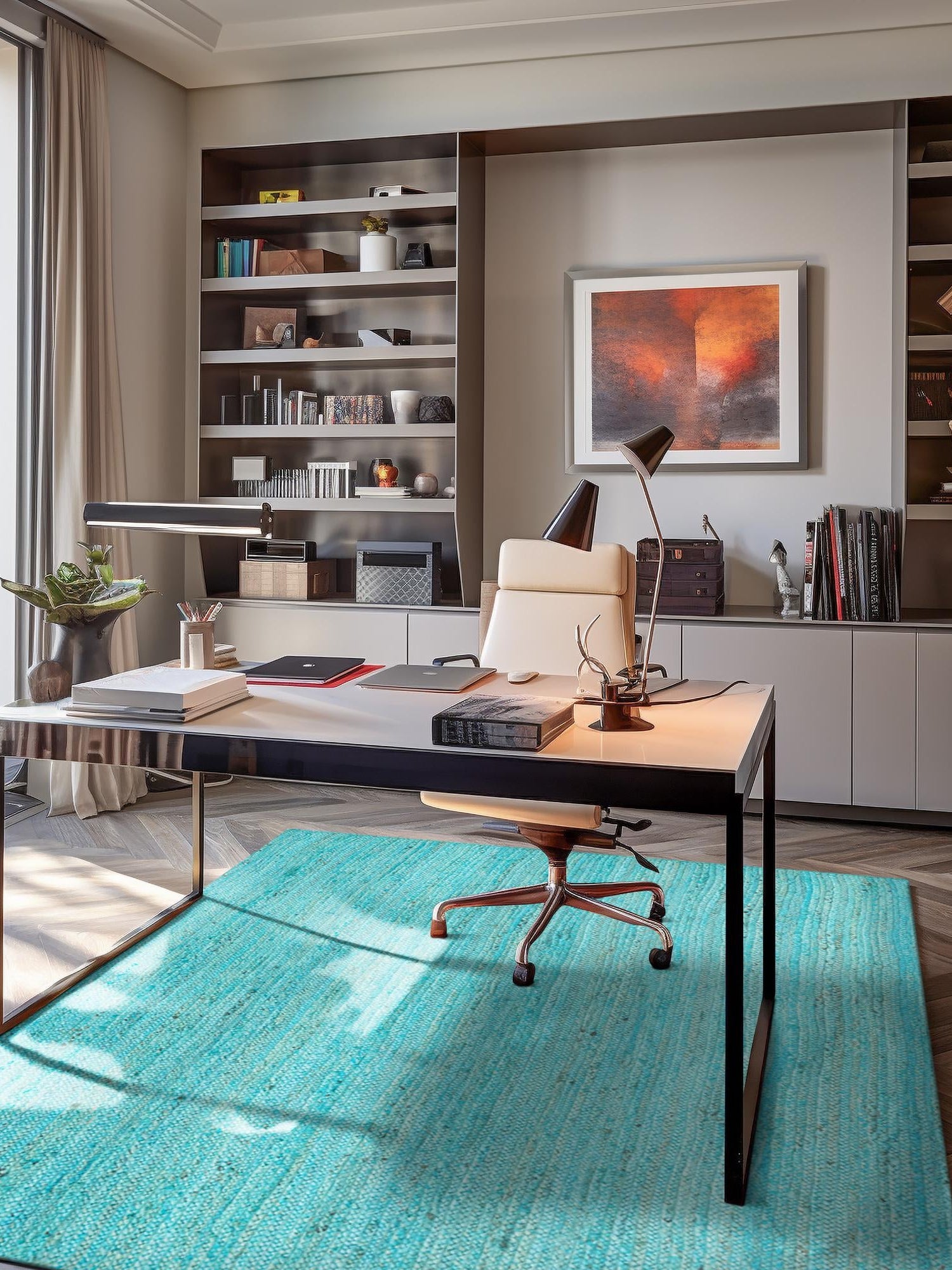 Turquoise 3' 3 x 5' 1 Braided Jute Rectangle Area Rug 100% Jute Hand Braided Natural Eco-Friendly Boho Style Carpet for Living Rooms Dining Office Space Dorms for Sale at Rug Engine