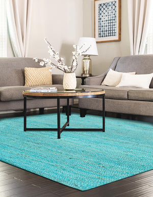 Turquoise 5' 1 x 8' Braided Jute Rectangle Rug