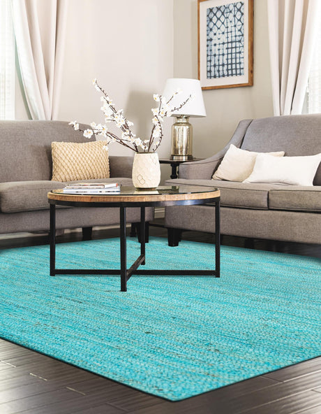 Turquoise 6' 1 x 9' Braided Jute Rectangle Area Rug 100% Jute Hand Braided Natural Eco-Friendly Boho Style Carpet for Living Rooms Dining Office Space Dorms for Sale at Rug Engine