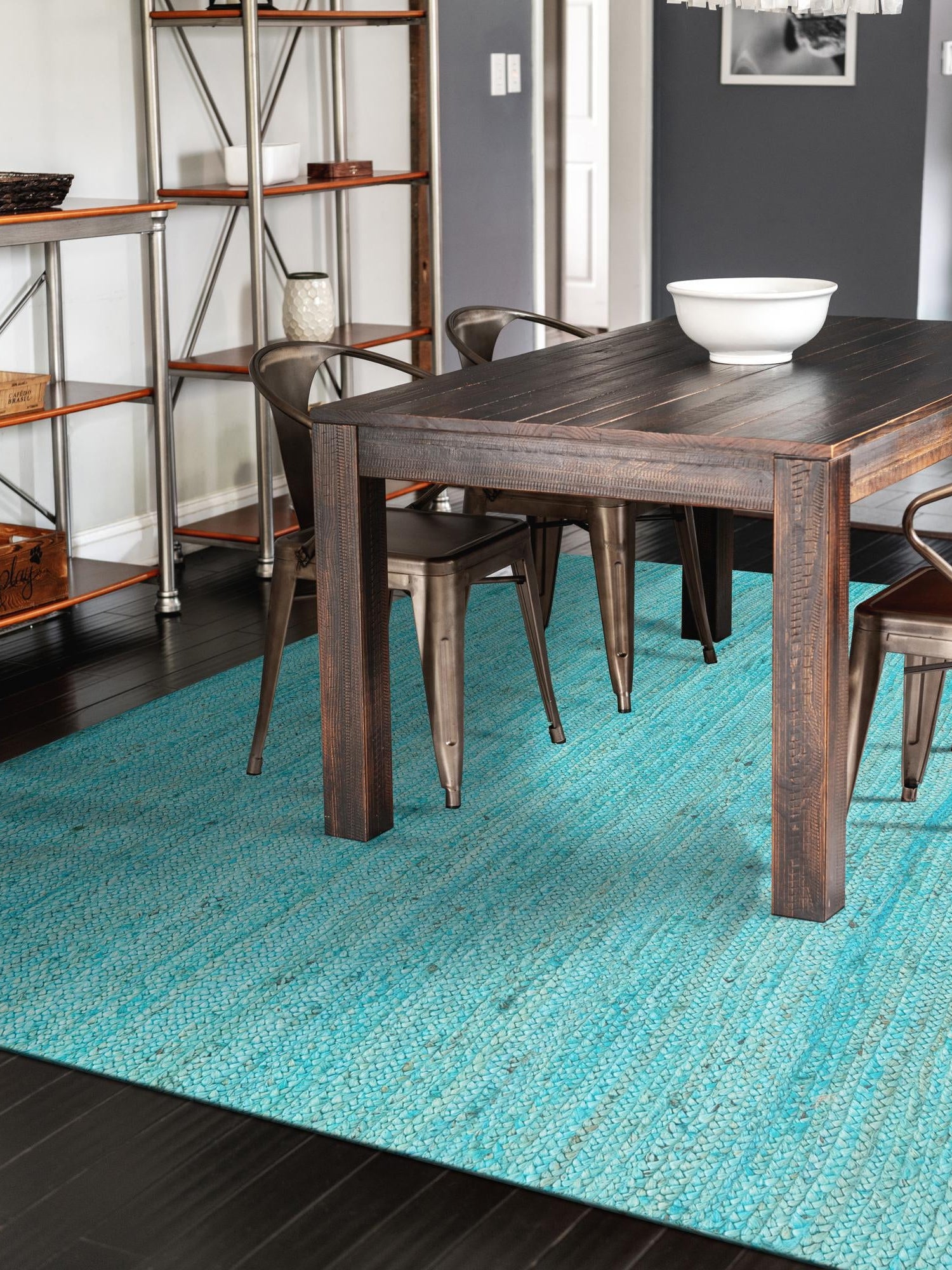 Turquoise 3' 3 x 5' 1 Braided Jute Rectangle Area Rug 100% Jute Hand Braided Natural Eco-Friendly Boho Style Carpet for Living Rooms Dining Office Space Dorms for Sale at Rug Engine