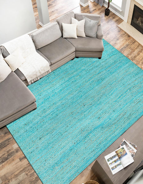 Turquoise 8' x 10' Braided Jute Rectangle Area Rug 100% Jute Hand Braided Natural Eco-Friendly Boho Style Carpet for Living Rooms Dining Office Space Dorms for Sale at Rug Engine