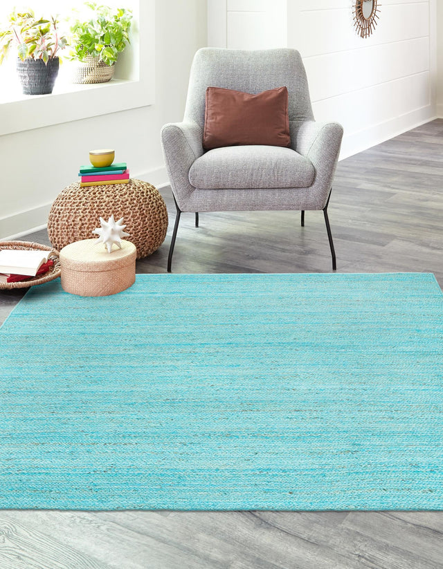 Turquoise 8' x 8' Braided Jute Square Rug