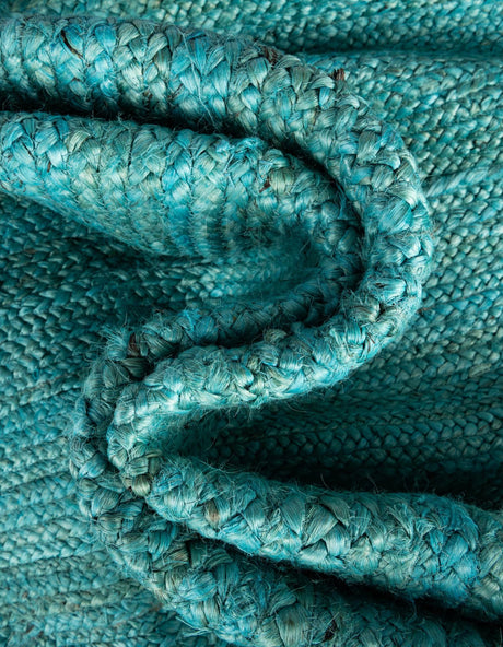 Turquoise 8' x 8' Braided Jute Square Area Rug 100% Jute Hand Braided Natural Eco-Friendly Boho Style Carpet for Living Rooms Dining Office Space Dorms for Sale at Rug Engine