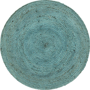 Turquoise 3' 3 x 3' 3 Braided Jute Round Rug