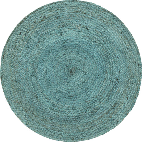 Turquoise 3' 3 x 3' 3 Braided Jute Round Rug