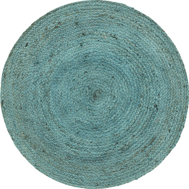 Turquoise 3' 3 x 3' 3 Braided Jute Round Rug