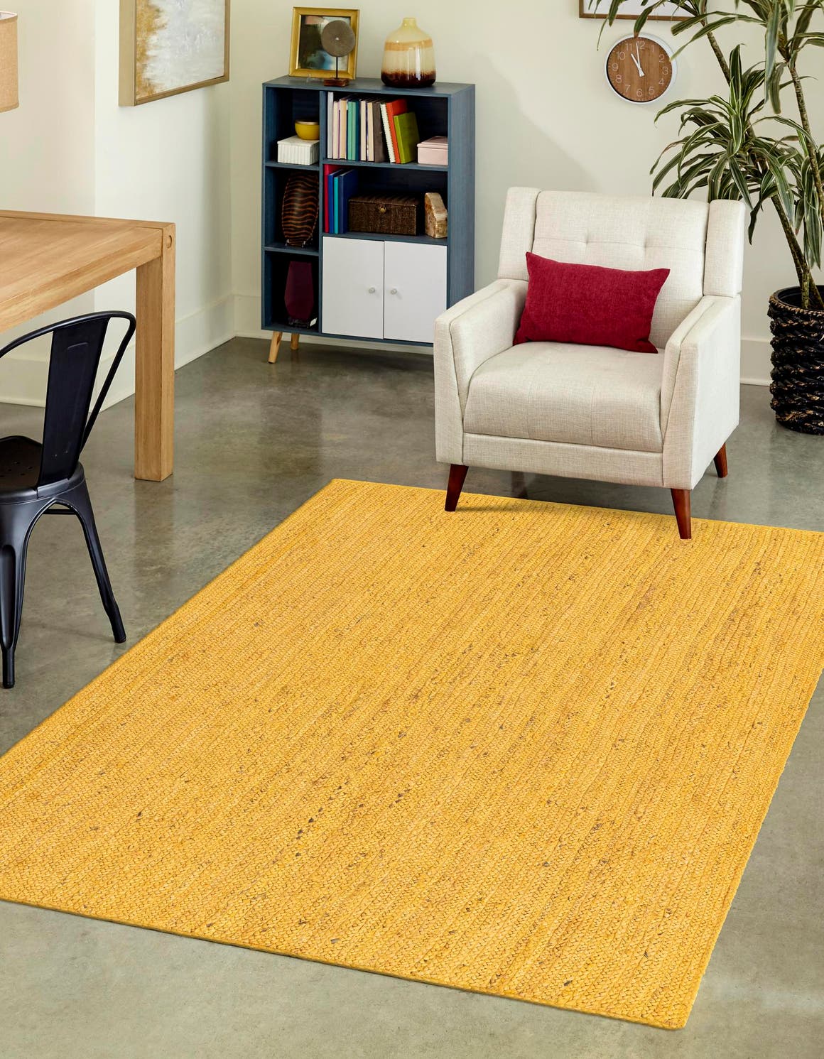 Yellow 4' 1 x 6' 1 Braided Jute Rectangle Area Rug 100% Jute Hand Braided Natural Eco-Friendly Boho Style Carpet for Living Rooms Dining Office Space Dorms for Sale at Rug Engine