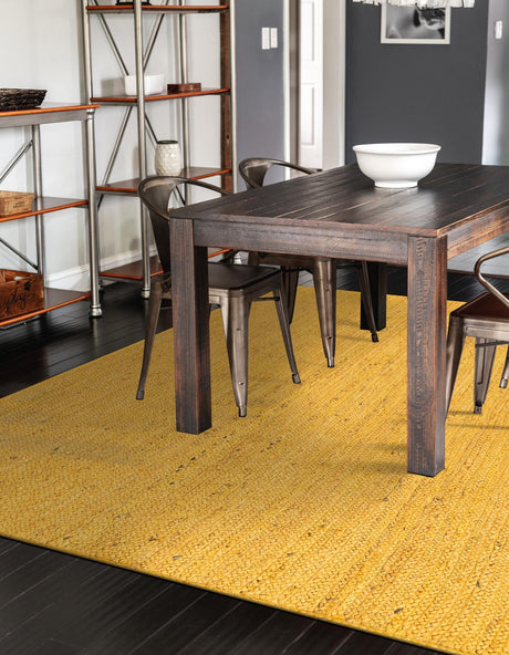 Yellow 5' 1 x 8' Braided Jute Rectangle Area Rug 100% Jute Hand Braided Natural Eco-Friendly Boho Style Carpet for Living Rooms Dining Office Space Dorms for Sale at Rug Engine