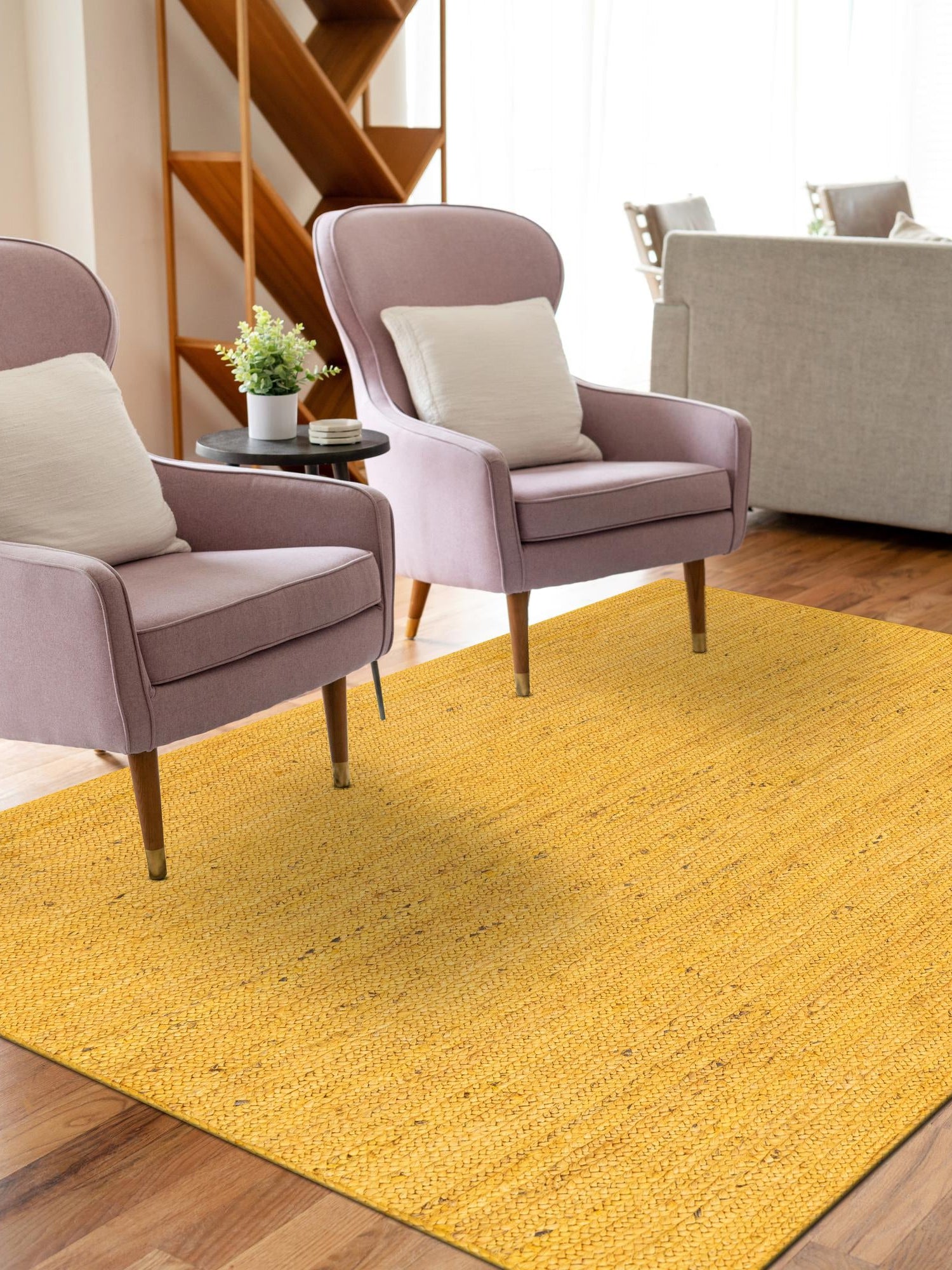 Yellow 5' 1 x 8' Braided Jute Rectangle Area Rug 100% Jute Hand Braided Natural Eco-Friendly Boho Style Carpet for Living Rooms Dining Office Space Dorms for Sale at Rug Engine