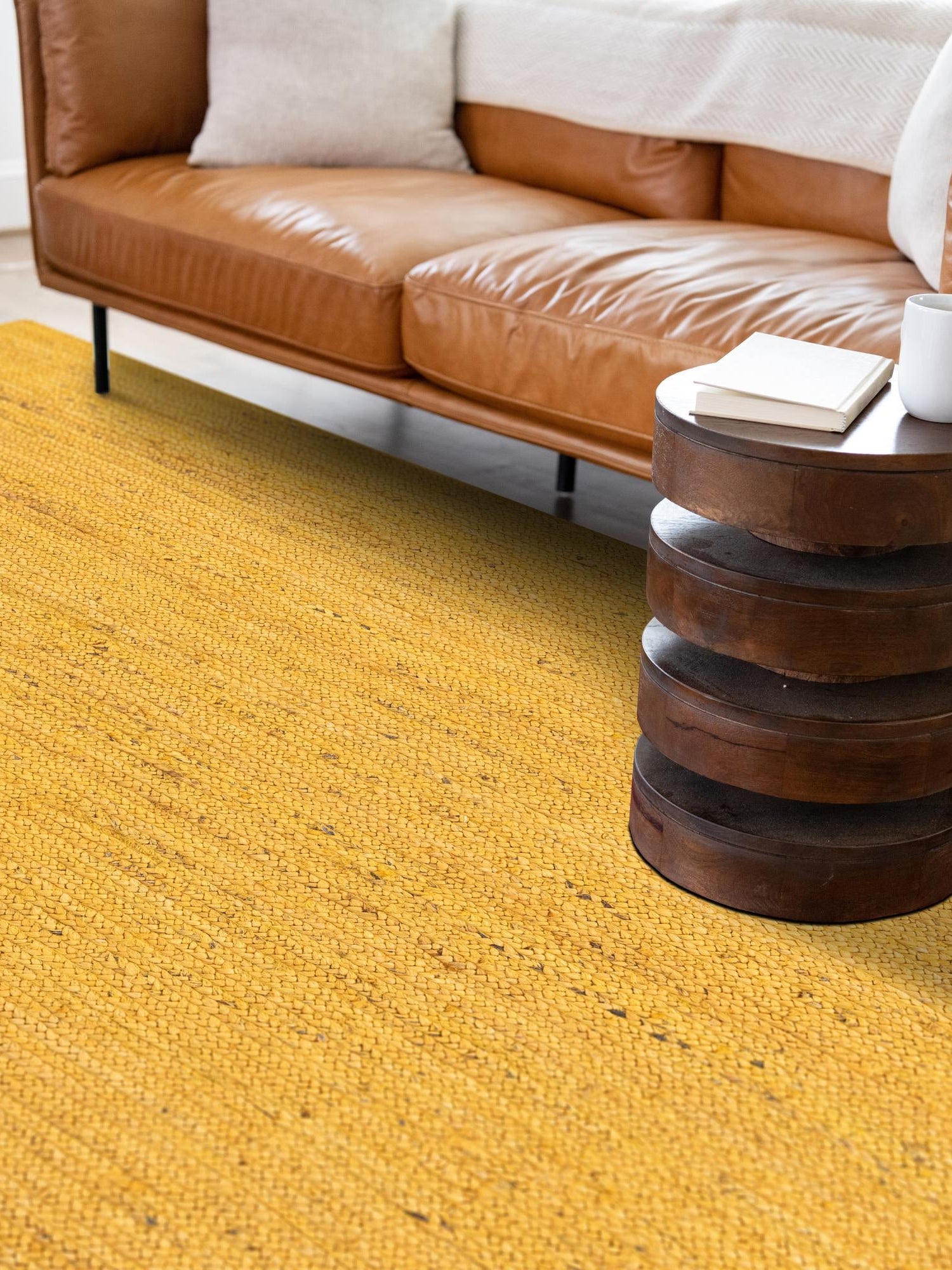 Yellow 6' 1 x 9' Braided Jute Rectangle Area Rug 100% Jute Hand Braided Natural Eco-Friendly Boho Style Carpet for Living Rooms Dining Office Space Dorms for Sale at Rug Engine