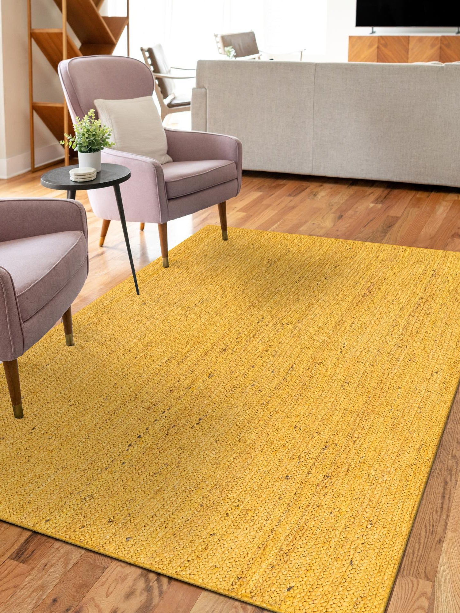 Yellow 8' x 10' Braided Jute Rectangle Area Rug 100% Jute Hand Braided Natural Eco-Friendly Boho Style Carpet for Living Rooms Dining Office Space Dorms for Sale at Rug Engine