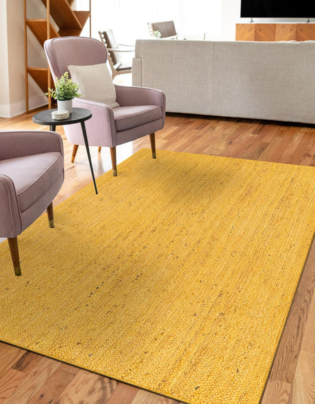 Yellow 9' x 12' Braided Jute Rectangle Area Rug 100% Jute Hand Braided Natural Eco-Friendly Boho Style Carpet for Living Rooms Dining Office Space Dorms for Sale at Rug Engine