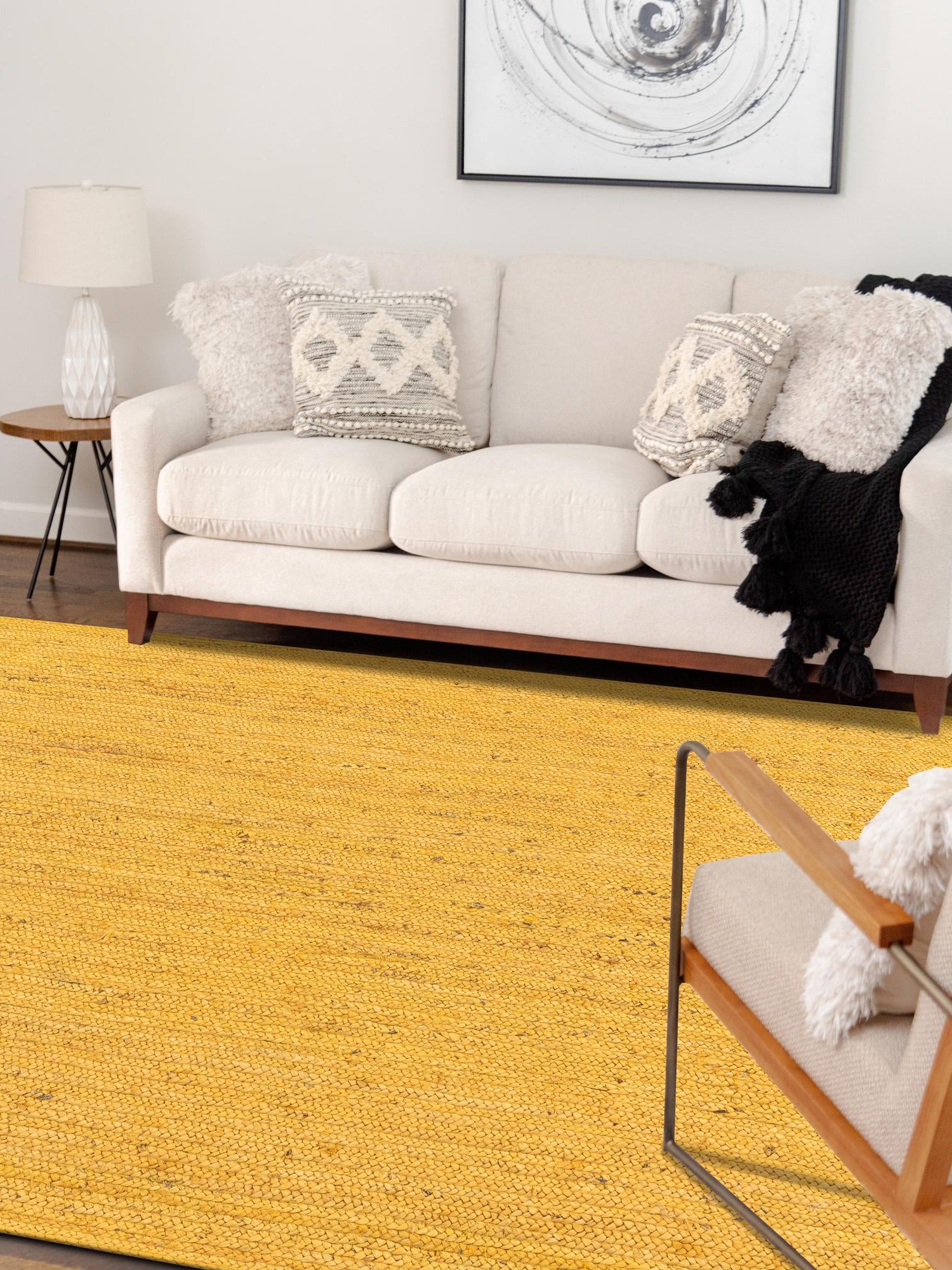 Yellow 5' 1 x 8' Braided Jute Rectangle Area Rug 100% Jute Hand Braided Natural Eco-Friendly Boho Style Carpet for Living Rooms Dining Office Space Dorms for Sale at Rug Engine
