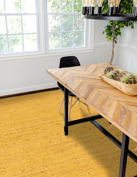 Yellow 5' 1 x 8' Braided Jute Rectangle Area Rug 100% Jute Hand Braided Natural Eco-Friendly Boho Style Carpet for Living Rooms Dining Office Space Dorms for Sale at Rug Engine