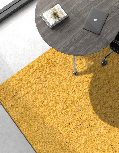 Yellow 3' 3 x 5' 1 Braided Jute Rectangle Area Rug 100% Jute Hand Braided Natural Eco-Friendly Boho Style Carpet for Living Rooms Dining Office Space Dorms for Sale at Rug Engine