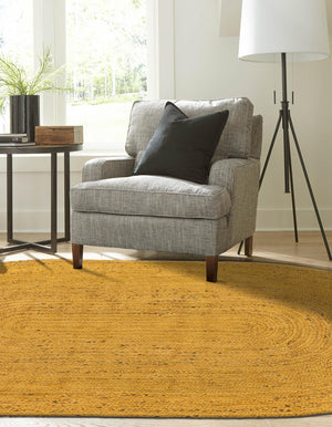 Yellow 5' 1 x 8' Braided Jute Oval Rug