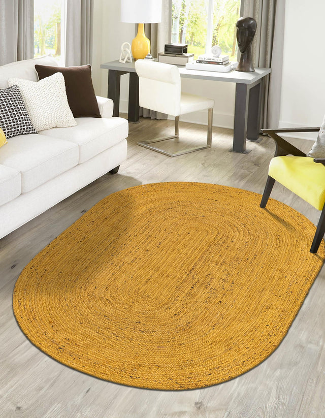 Yellow 5' 1 x 8' Braided Jute Oval Rug