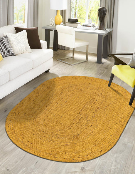 Yellow 3' 3 x 5' 1 Braided Jute Oval Area Rug 100% Jute Hand Braided Natural Eco-Friendly Boho Style Carpet for Living Rooms Dining Office Space Dorms for Sale at Rug Engine