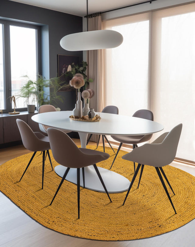 Yellow 5' 1 x 8' Braided Jute Oval Rug